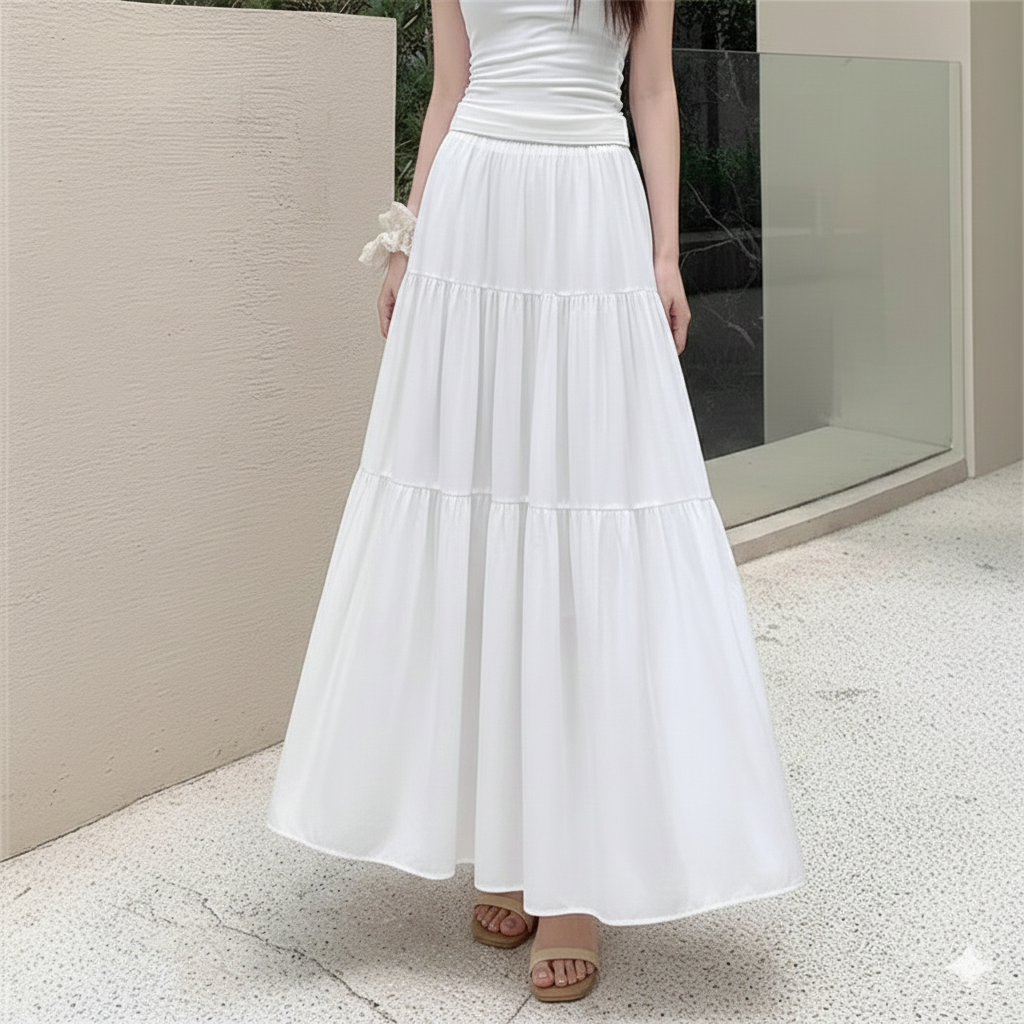 スカート ティアードマキシフレアスカート