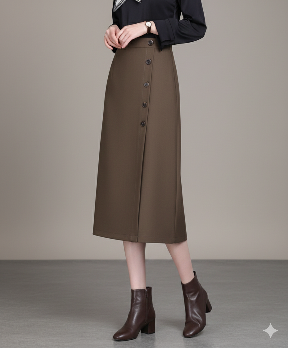 スカート 脚長効果抜群のボタン付きタイトスカート