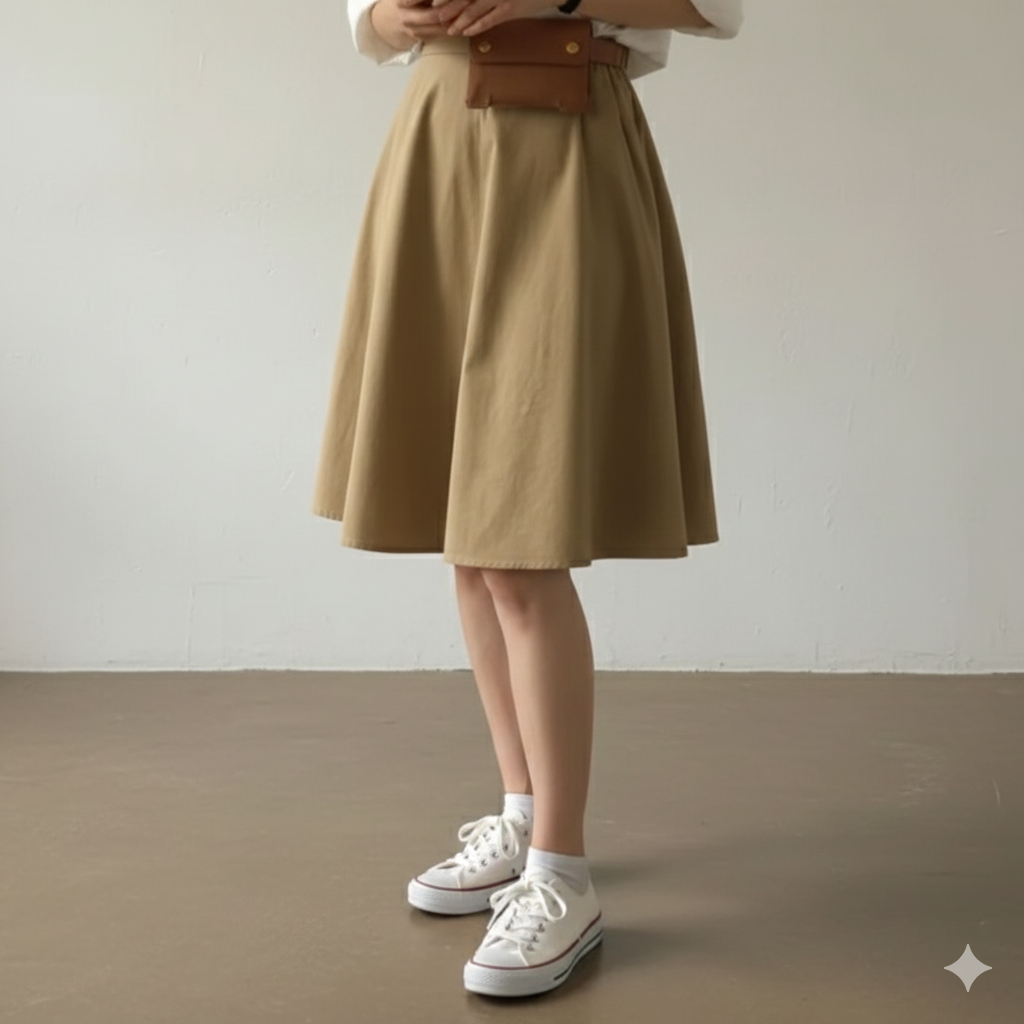 スカート 体形カバー ゆったりシルエットフレアスカート