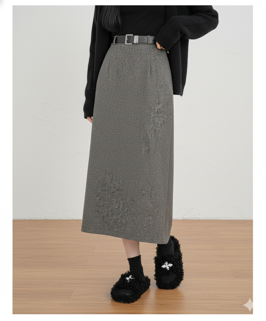 スカート すっきり見せウール混ロングスカート