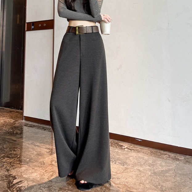 体型カバー 美脚見せハイウエストワイドパンツ