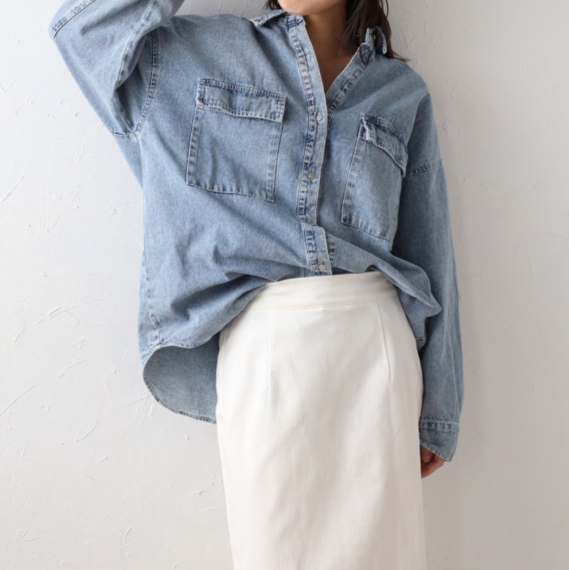 シルバーボタンオーバーサイズ8ozデニムシャツ