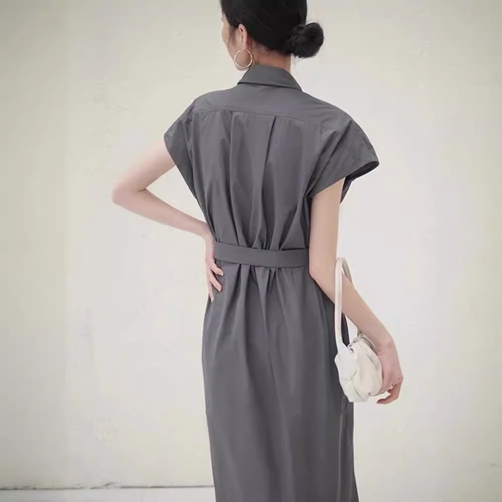 体型カバー すっきり見せシルエットシャツワンピース