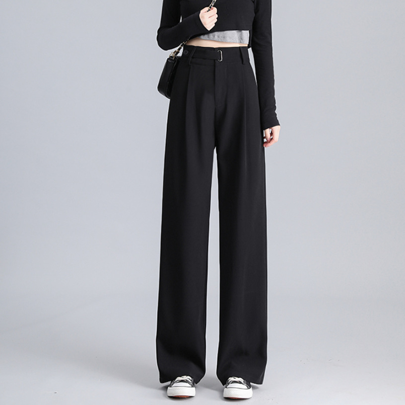 体型カバー 美脚見せ高腰ワイドストレートパンツ