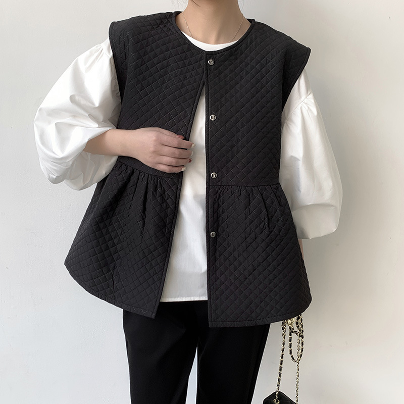 トップス キルティング切替フレアベスト