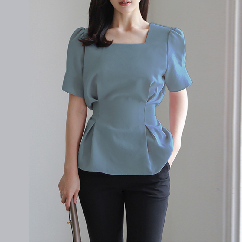 体型カバー シルエット美人 ウエストタック ブラウス