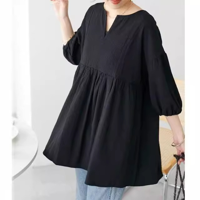 トップス ふんわり袖のギャザーブラウス