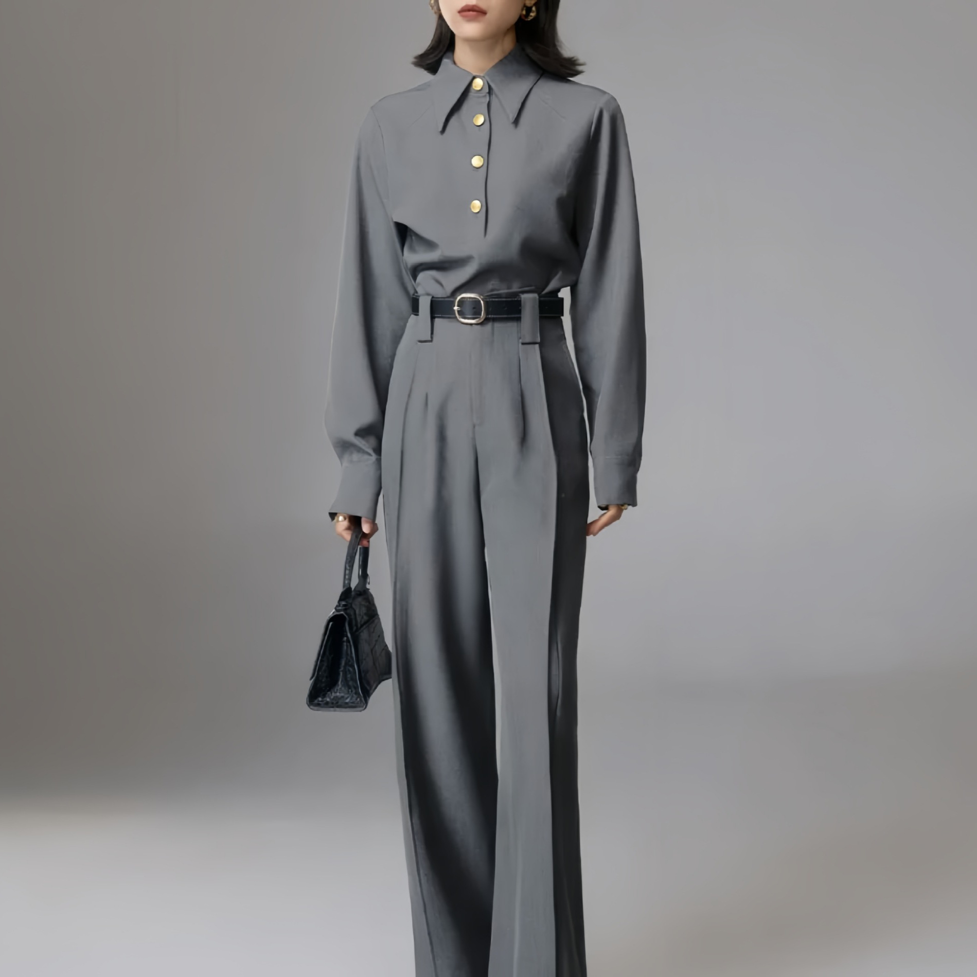 オールインワンコーデ 上品シルエット スタイリッシュ一体型パンツスーツ