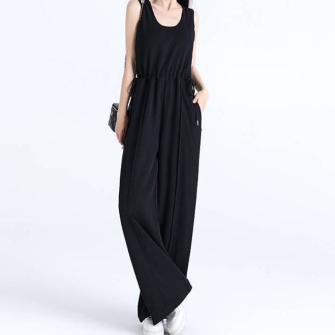 オールインワンコーデ シンプル上品ワイドパンツオールインワン