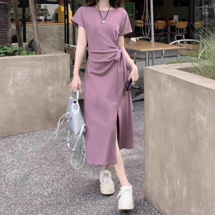 オールインワンコーデ 結び目アクセント シンプル巻きワンピース