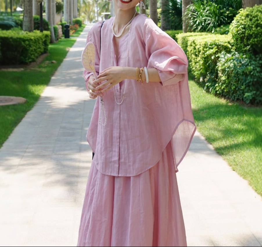 オールインワンコーデ 涼やかリゾート風ゆったりセットアップ