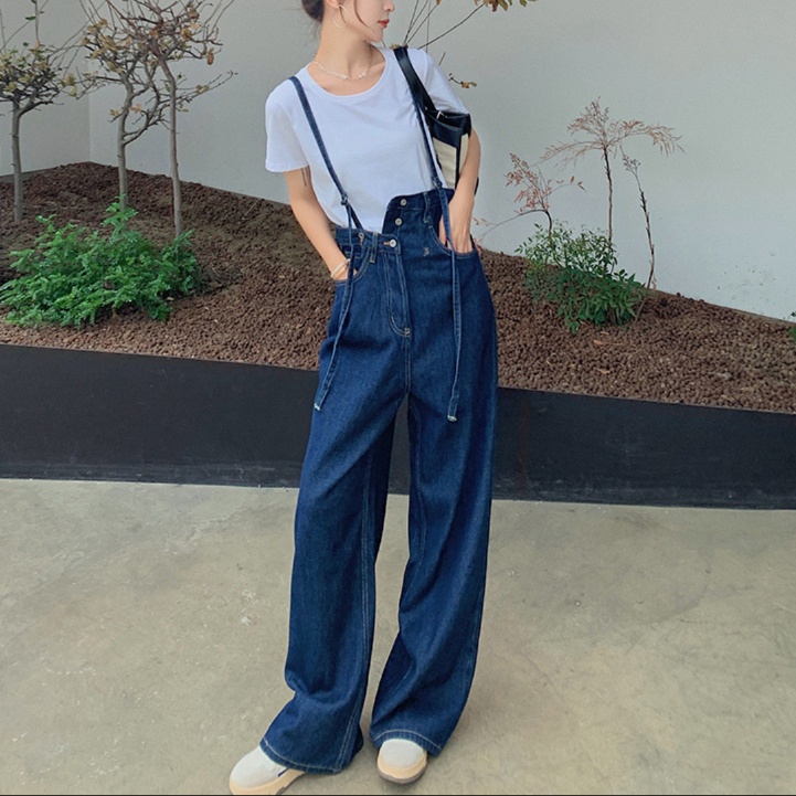 オールインワンコーデ ゆったりデニムサロペットパンツ