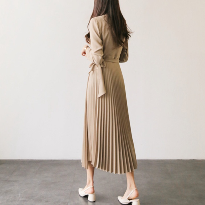 オールインワンコーデ ラップデザインプリーツワンピース