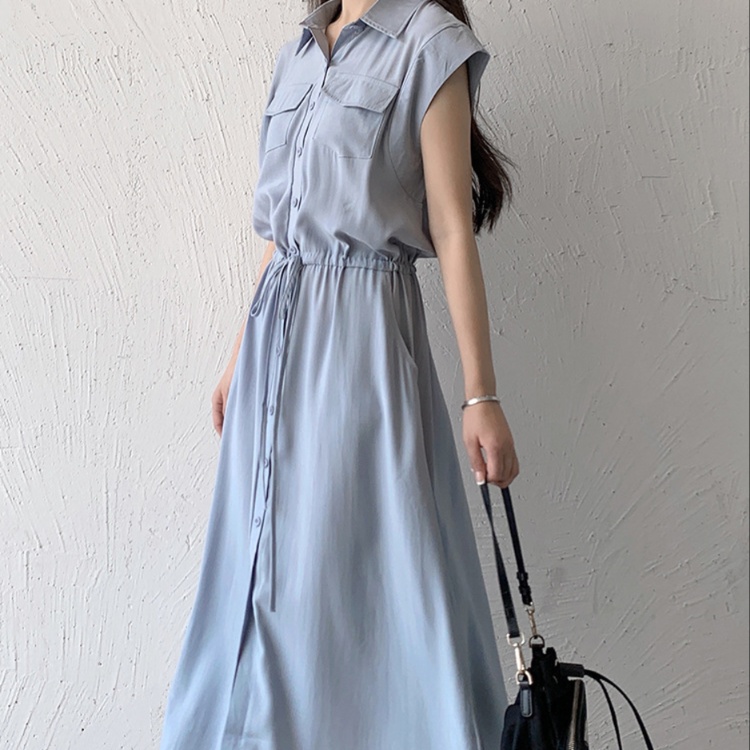 オールインワンコーデ リラックス感漂うドロスト調節シャツワンピース