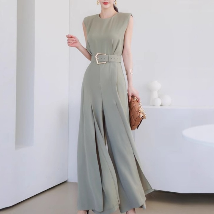 オールインワンコーデ 上品スリット入りロングワンピース