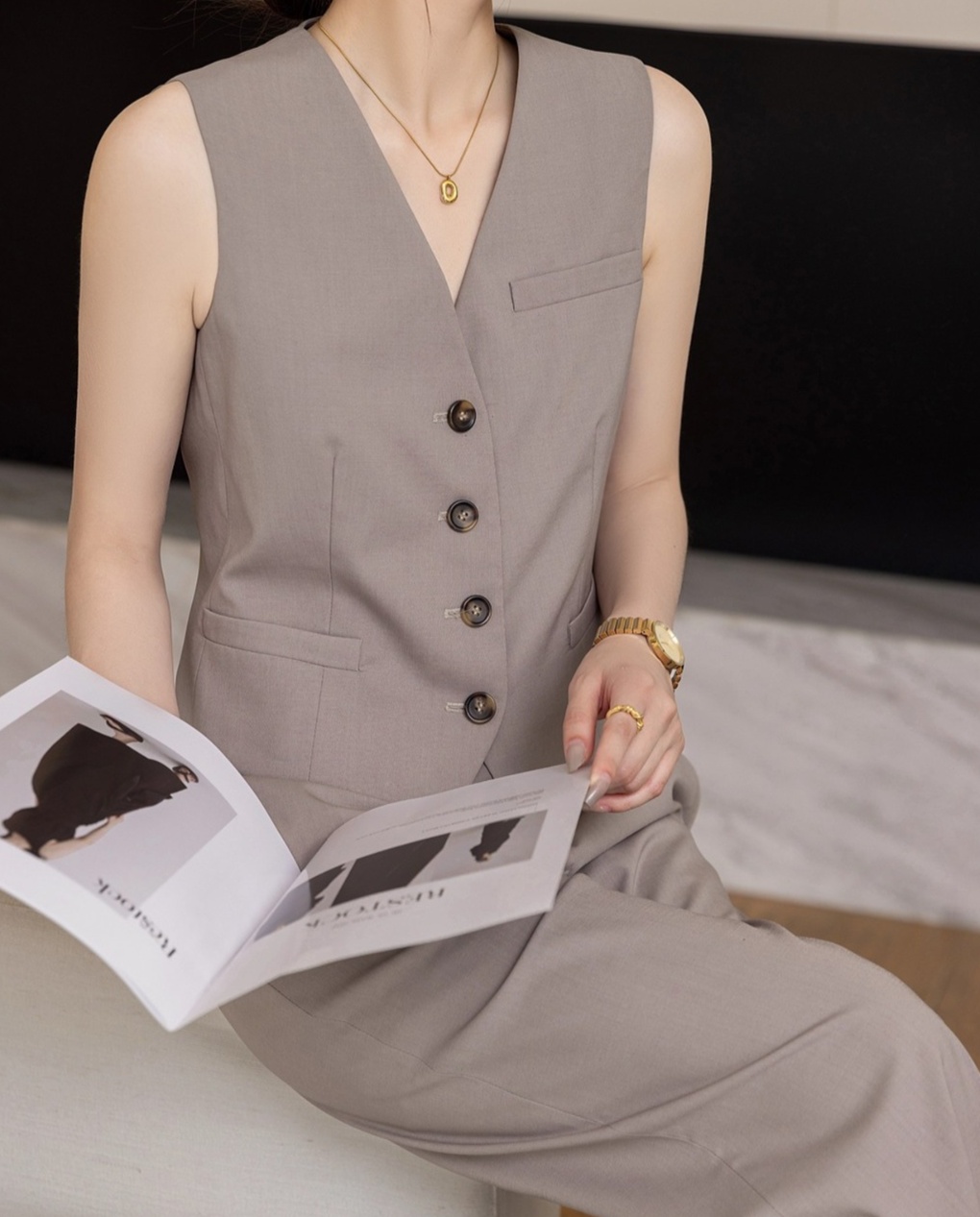 非表示(値段)　オールインワンコーデ ベスト付きパンツスーツセット