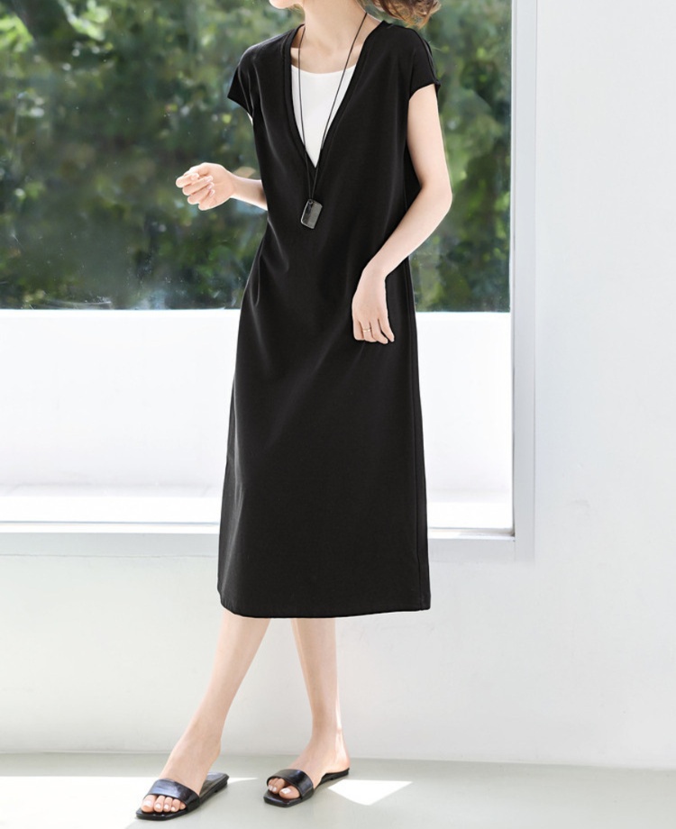 オールインワンコーデ 重ね着風デザイン ゆったりワンピース