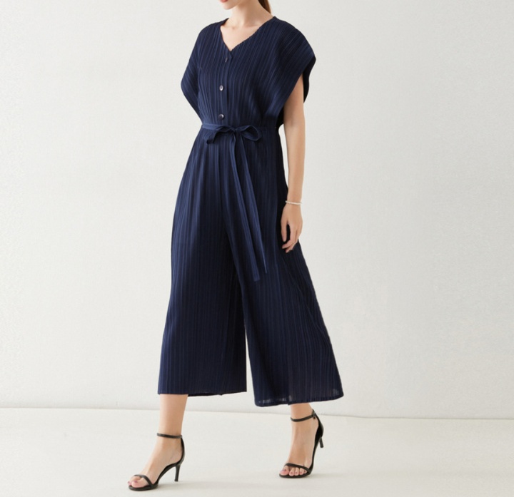 オールインワンコーデ プリーツ加工ベルト付きゆったりオールインワン