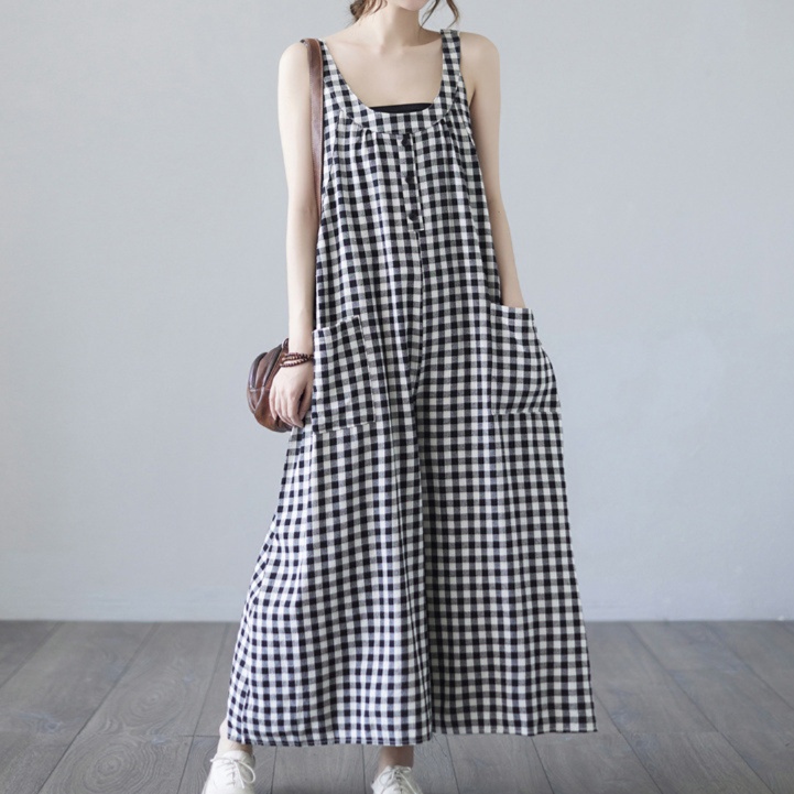 非表示(被り)　オールインワンコーデ ゆったりギンガムチェックパンツサロペット