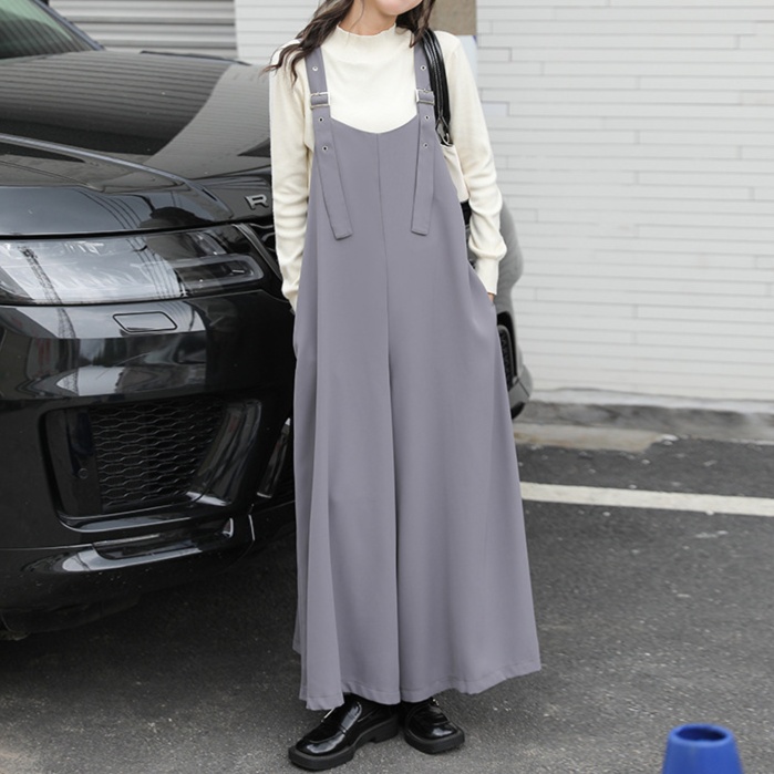 オールインワンコーデ ゆったりシルエットオーバーオールワイドパンツ