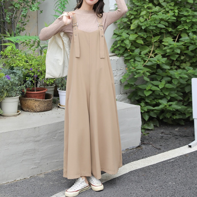オールインワンコーデ ゆったりシルエットオーバーオールワイドパンツ