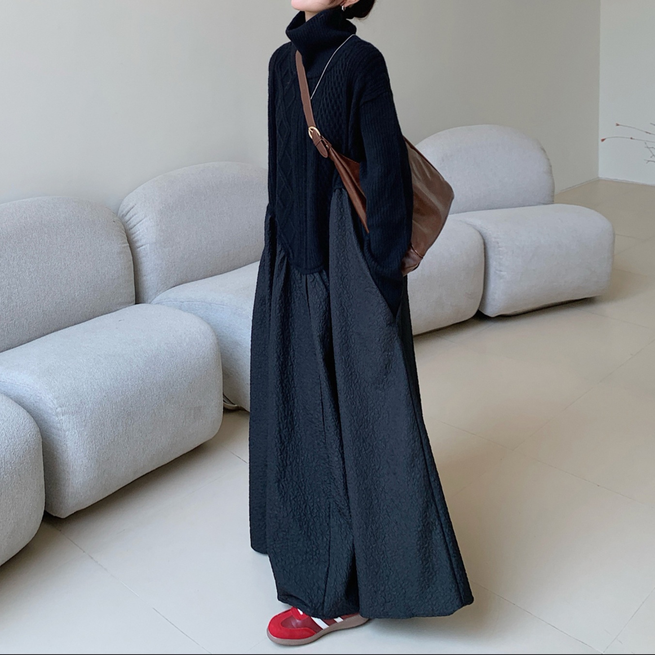 オールインワンコーデ 立体感が素敵なティアードワンピース