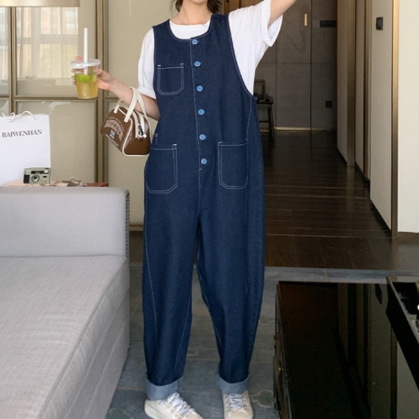 オールインワンコーデ 前ボタンデザイン デニムサロペット