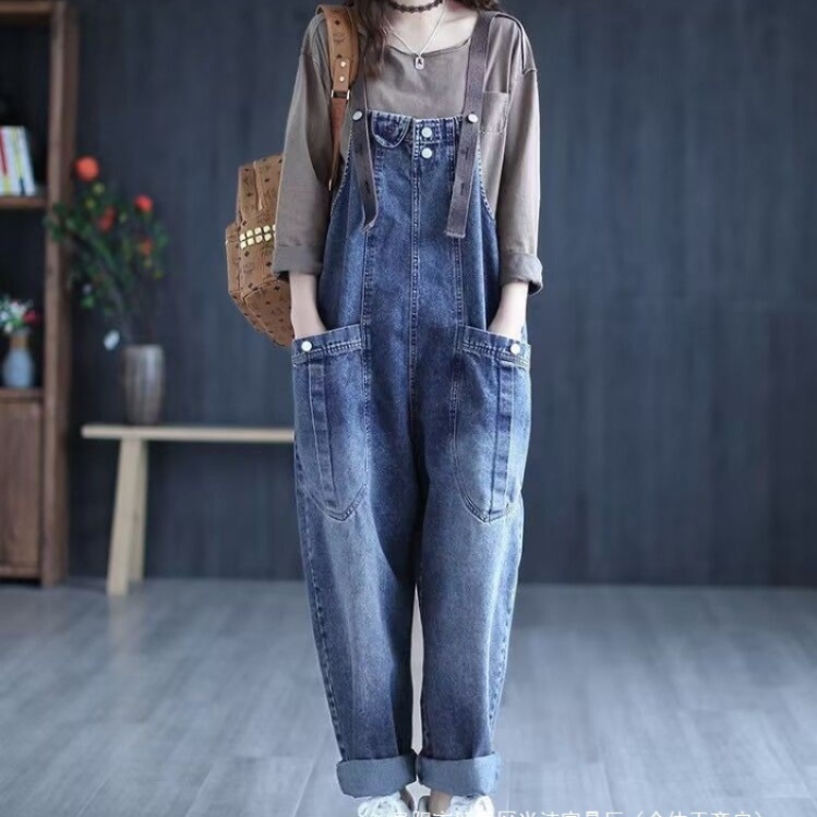 オールインワンコーデ ゆったりシルエットデニムサロペット