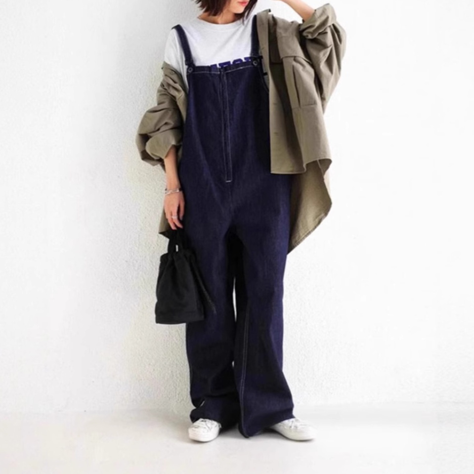 オールインワンコーデ ゆったりシルエット大人カジュアルデニムサロペット