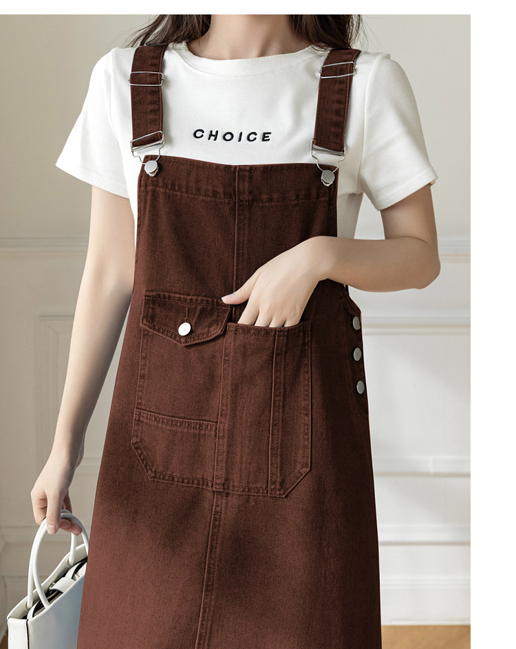 オールインワンコーデ 大人カジュアルロング丈デニムサロペットワンピース