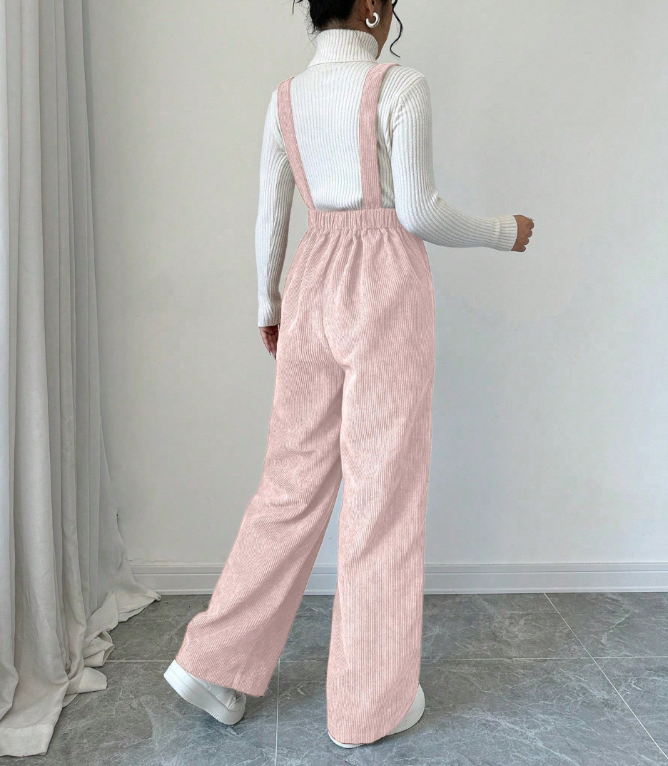 オールインワンコーデ 太畝コーデュロイワイドシルエットサロペット