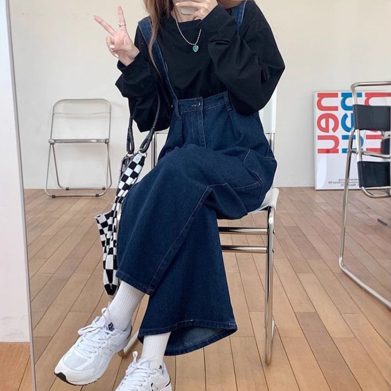 オールインワンコーデ ゆったりワイドシルエットデニムサロペット