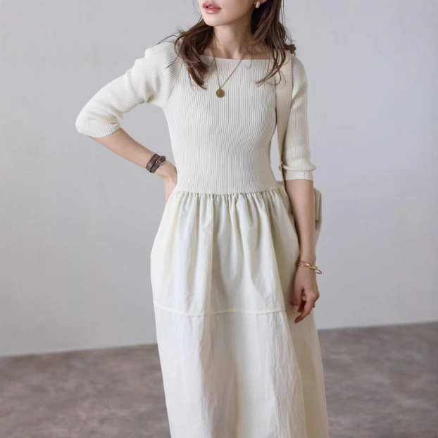 オールインワンコーデ ウエストリボン 上品フレアワンピース