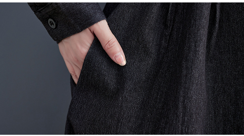 オールインワンコーデ デニム風ティアード切替長袖ワンピース