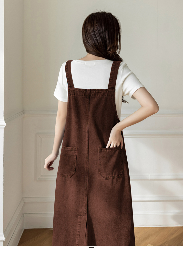 オールインワンコーデ 大人カジュアルロング丈デニムサロペットワンピース