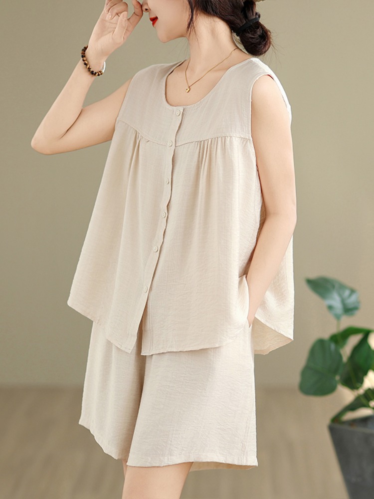 涼やか麻混素材リラックスセットアップ