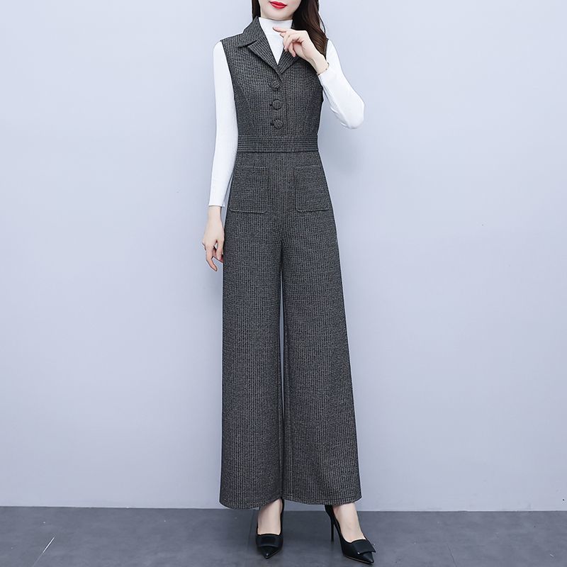 オールインワンコーデ ウール調ジャンプスーツ