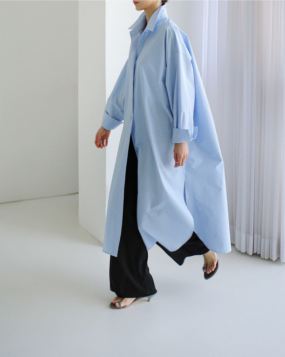 オールインワンコーデ ゆったりシルエットシャツワンピース