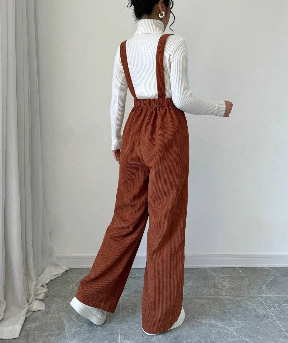 オールインワンコーデ 太畝コーデュロイワイドシルエットサロペット