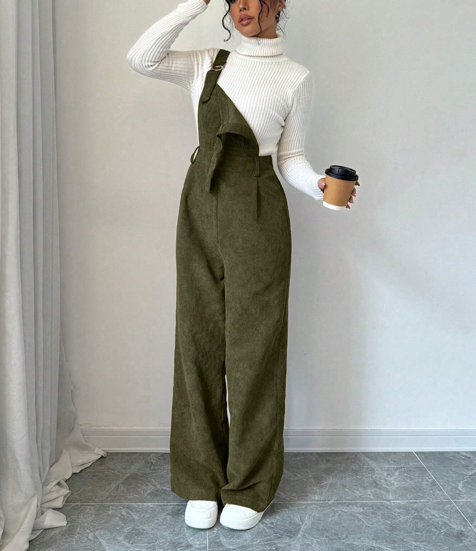 オールインワンコーデ 太畝コーデュロイワイドシルエットサロペット