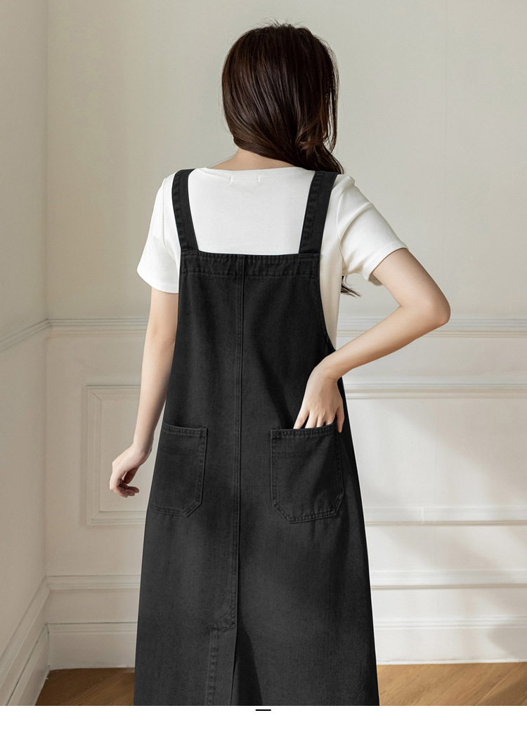 オールインワンコーデ 大人カジュアルロング丈デニムサロペットワンピース