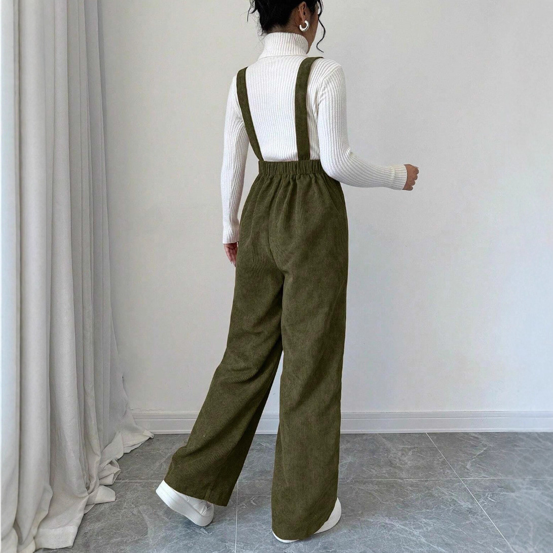 オールインワンコーデ 太畝コーデュロイワイドシルエットサロペット