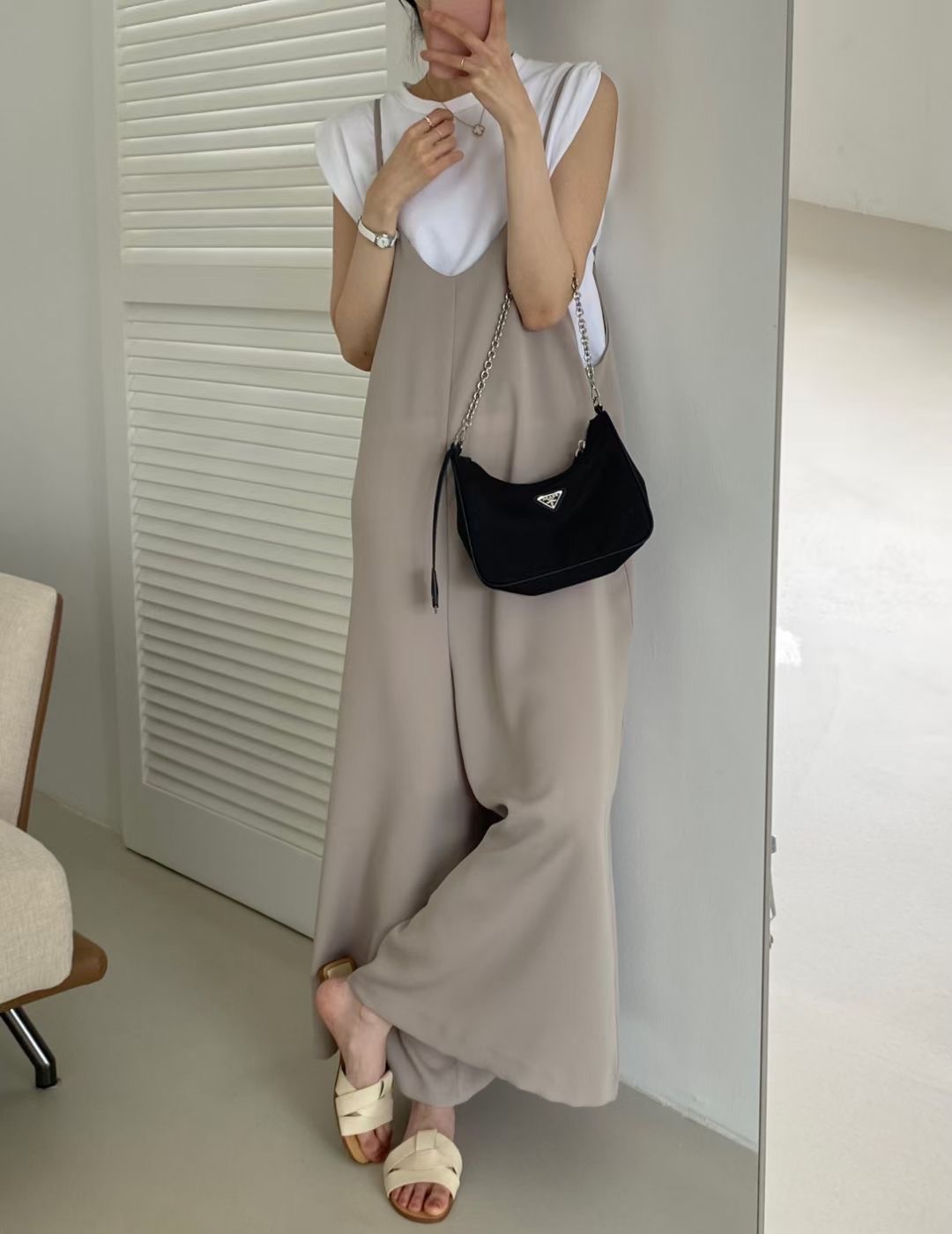 オールインワンコーデ 重ね着風キャミサロペット