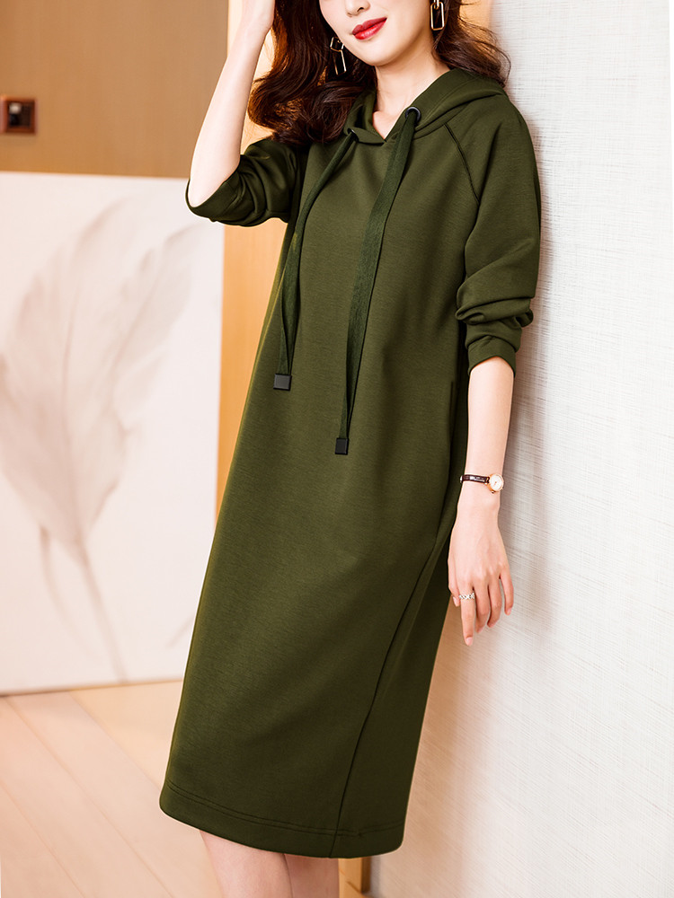 オールインワンコーデ 楽ちん着映えフード付きスウェットワンピース