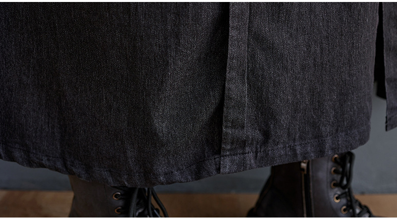 オールインワンコーデ デニム風ティアード切替長袖ワンピース