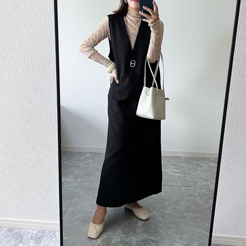 オールインワンコーデ 長丈ジャンパースカート風オールインワン