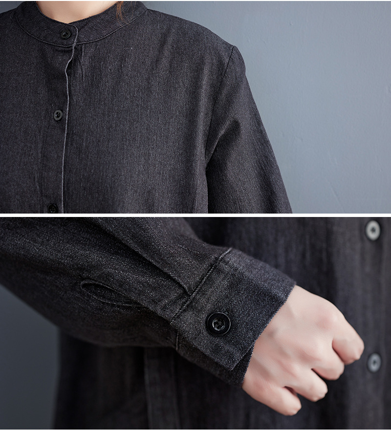 オールインワンコーデ デニム風ティアード切替長袖ワンピース