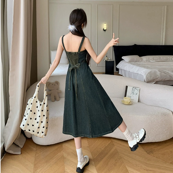 オールインワンコーデ ボタンデザインデニムサロペットワンピース