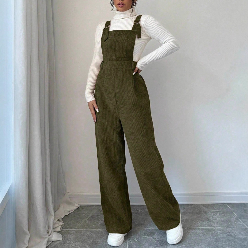 オールインワンコーデ 太畝コーデュロイワイドシルエットサロペット