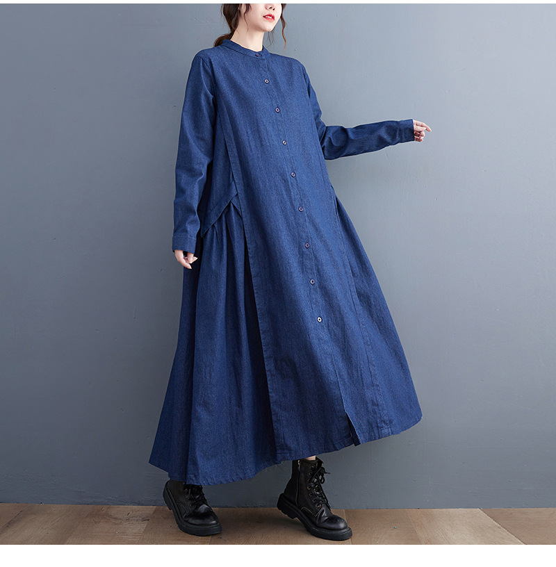 オールインワンコーデ デニム風ティアード切替長袖ワンピース